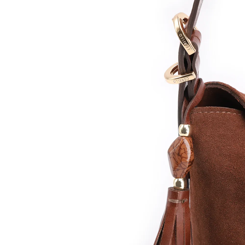 Bolsa Transversal Couro Camurça Marrom/Couro Marrom Escuro - imagem 5