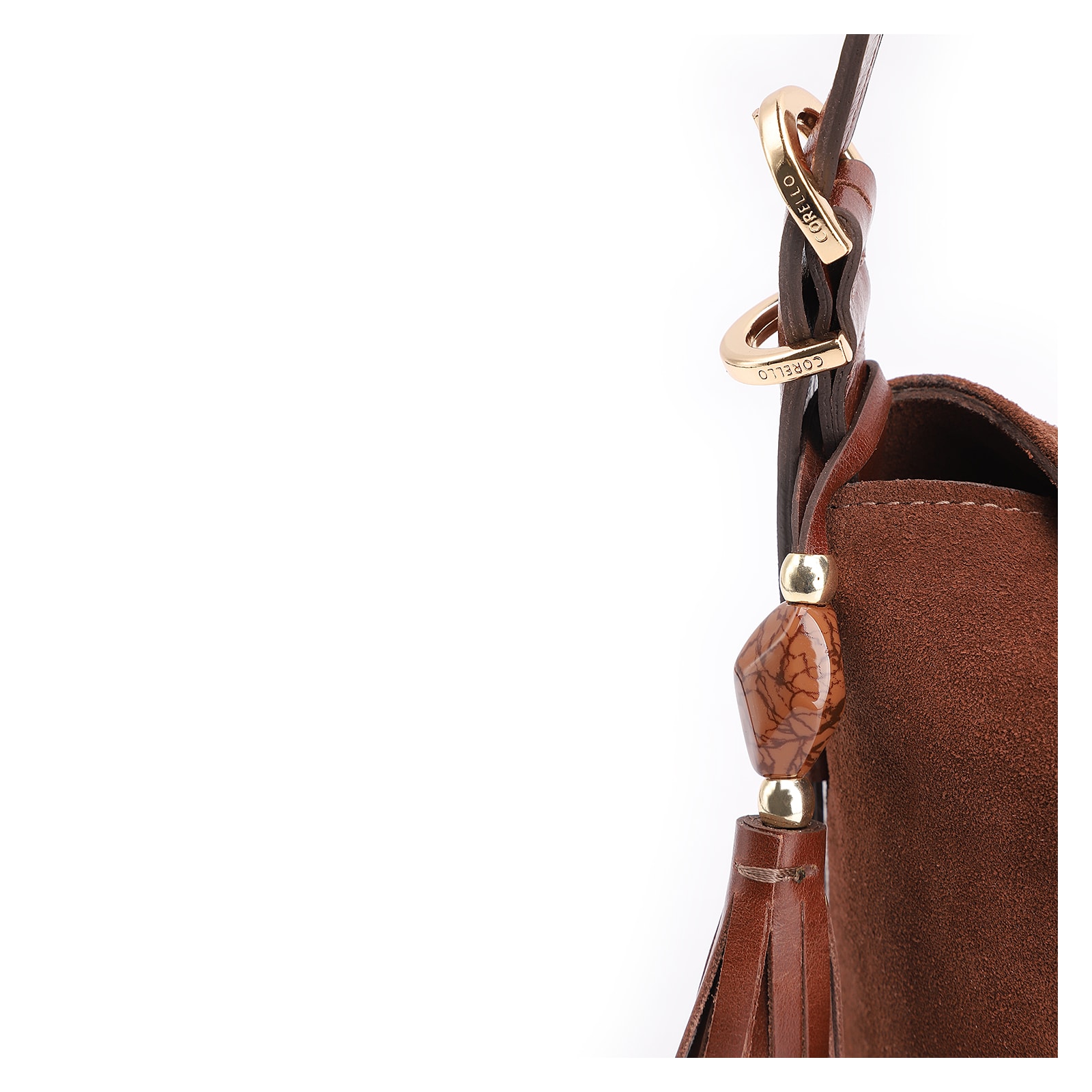 Bolsa Transversal Couro Camurça Marrom/Couro Marrom Escuro
