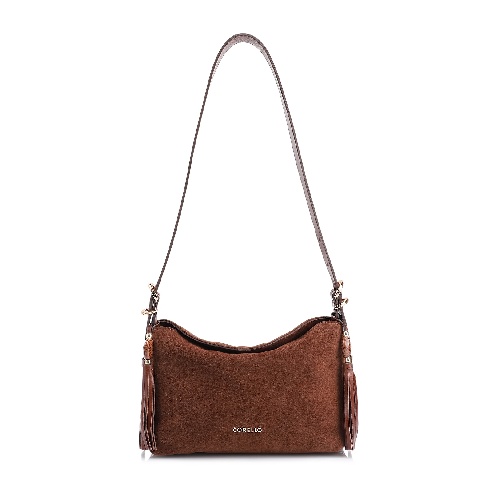 Bolsa Transversal Couro Camurça Marrom/Couro Marrom Escuro