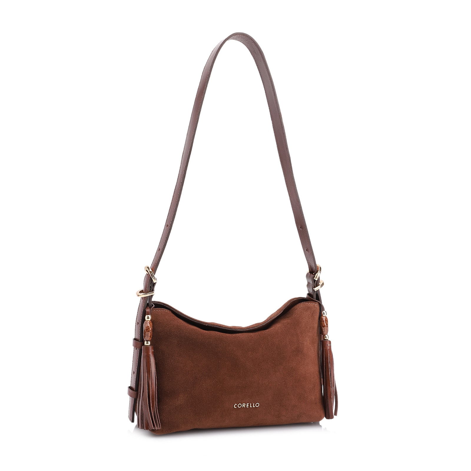 Bolsa Transversal Couro Camurça Marrom/Couro Marrom Escuro