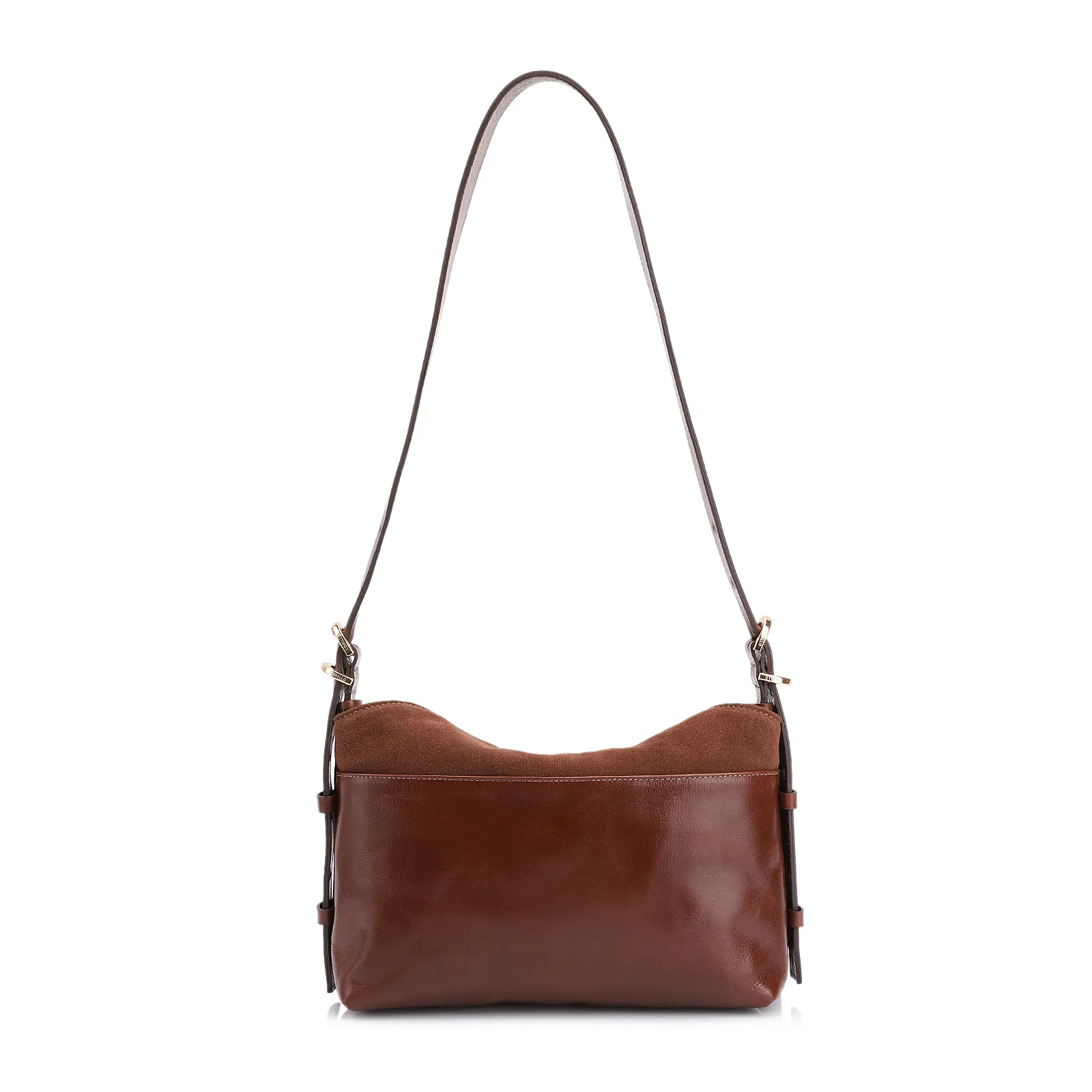 Bolsa Transversal Couro Camurça Marrom/Couro Marrom Escuro