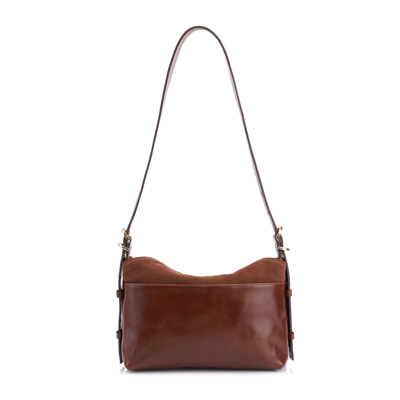 Bolsa Transversal Couro Camurça Marrom/Couro Marrom Escuro