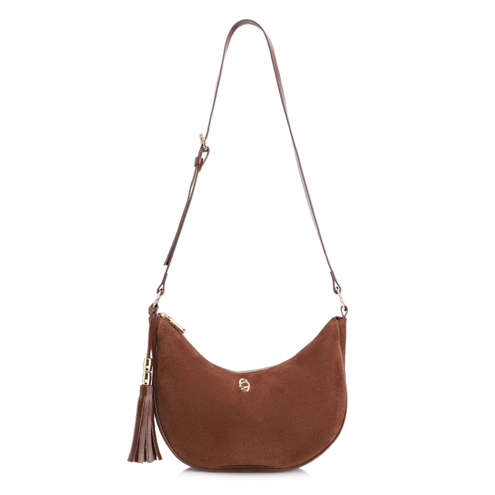 Bolsa Transversal Couro Camurça Marrom Escuro