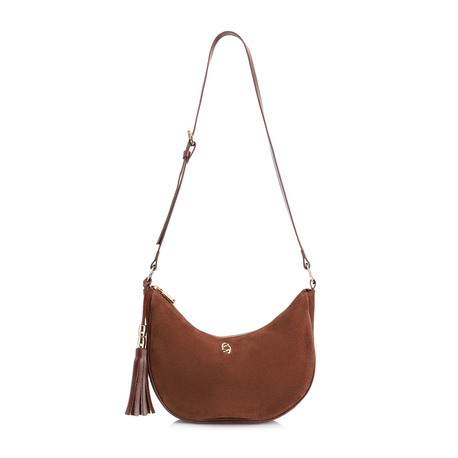 Bolsa Transversal Couro Camurça Marrom Escuro