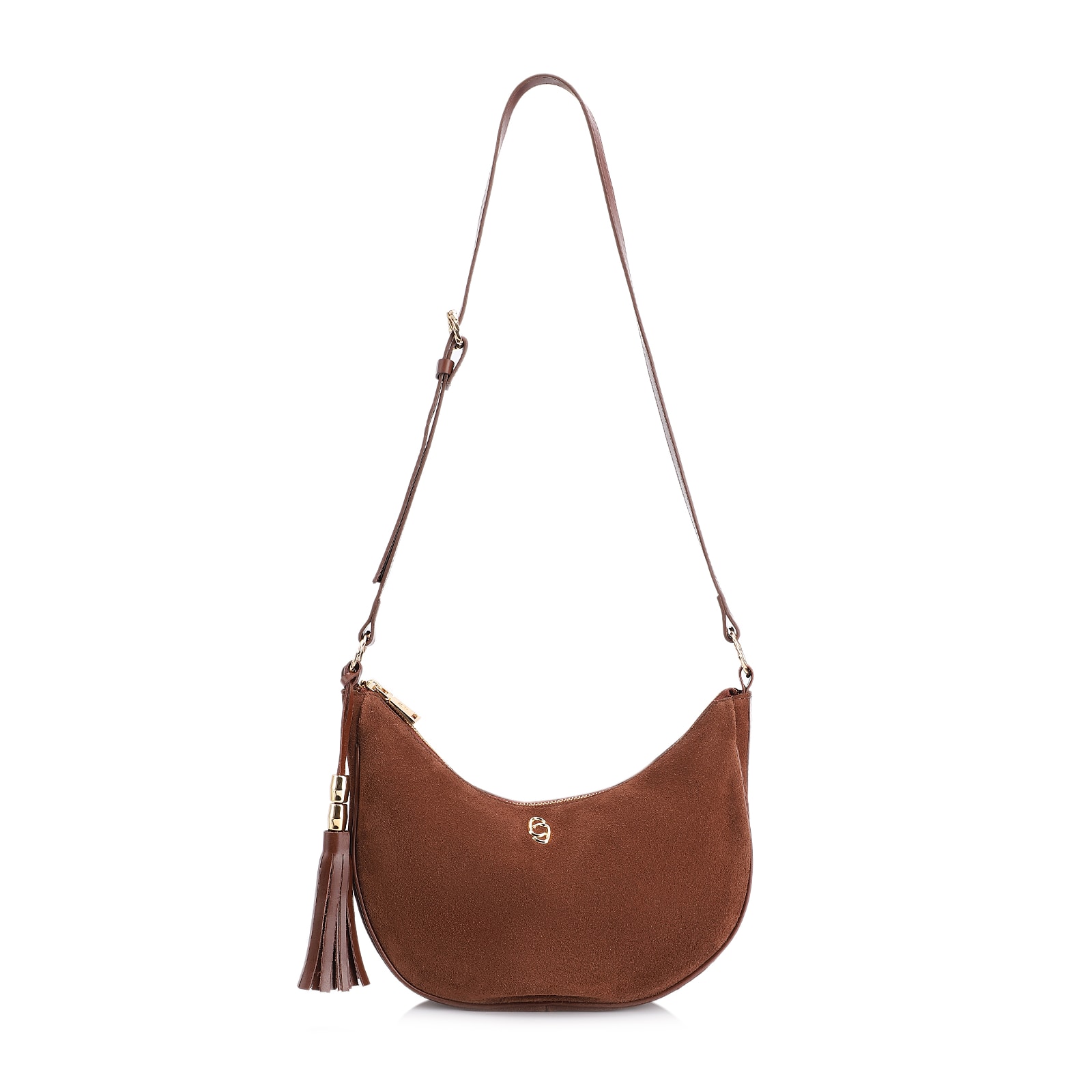 Bolsa Transversal Couro Camurça Marrom Escuro
