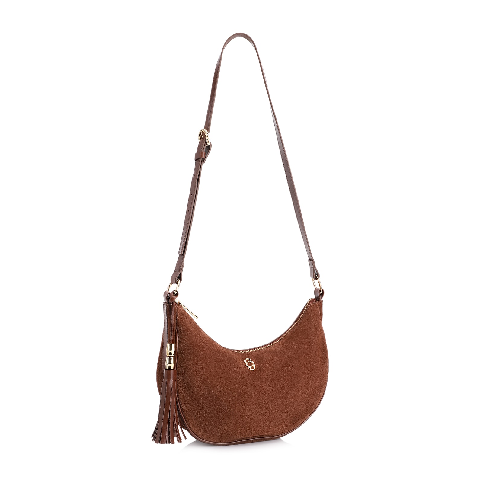 Bolsa Transversal Couro Camurça Marrom Escuro