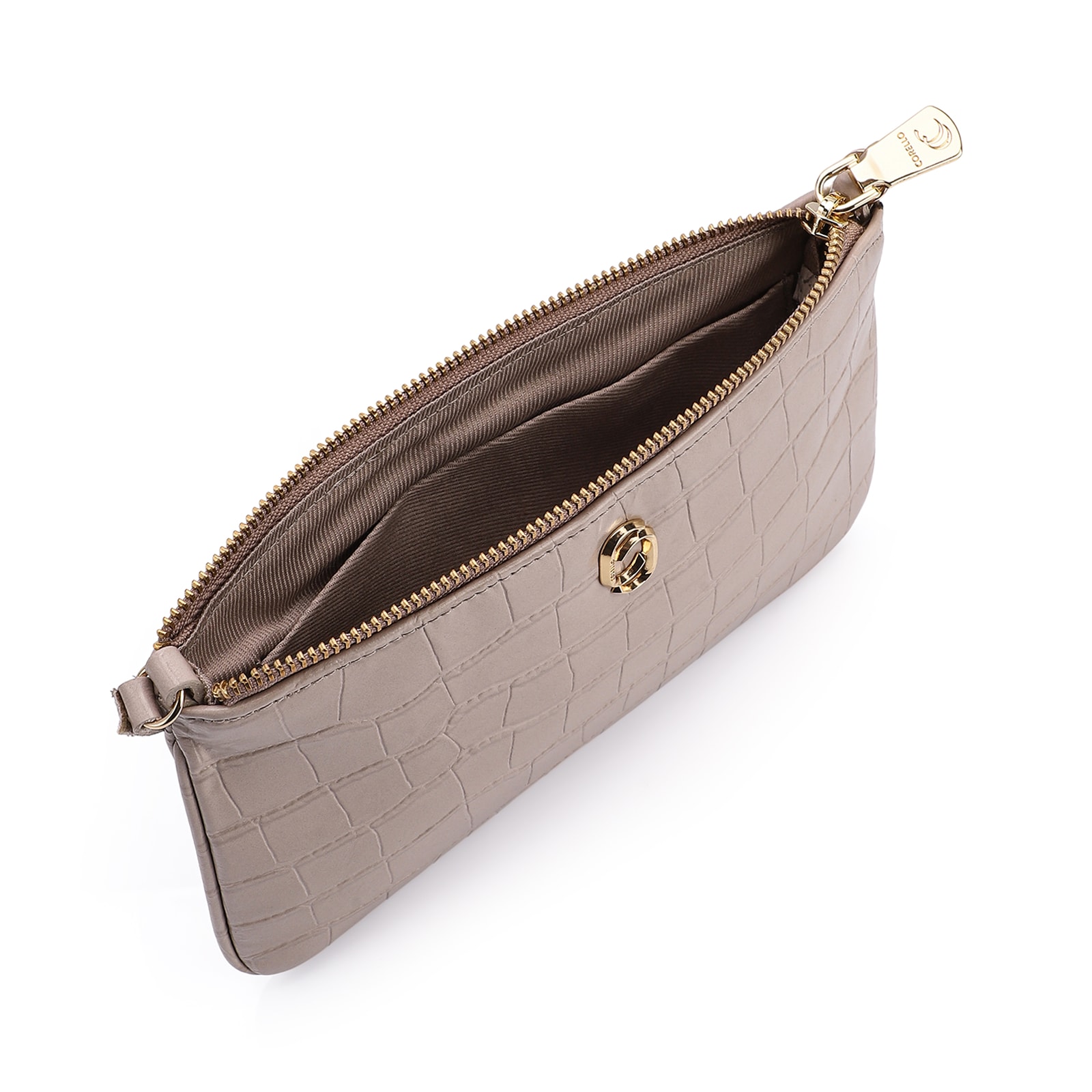 Bolsa Transversal Couro Croco Bege