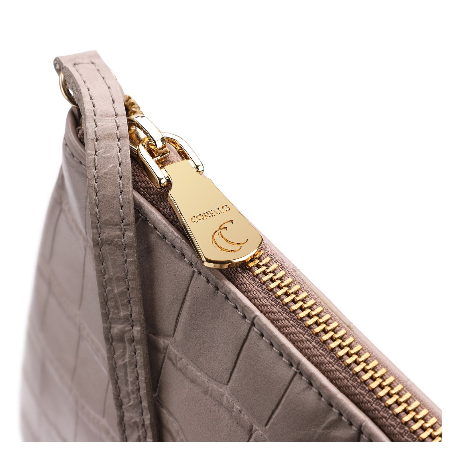 Bolsa Transversal Couro Croco Bege