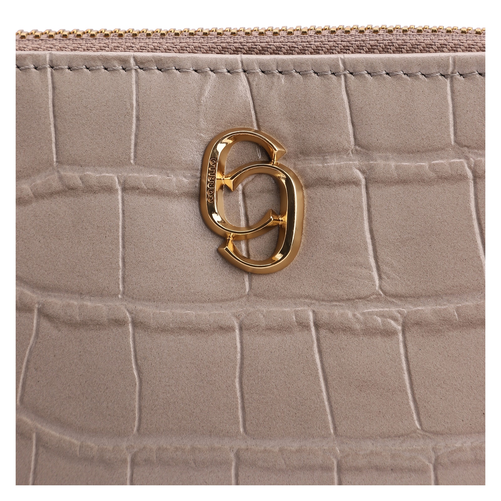 Bolsa Transversal Couro Croco Bege