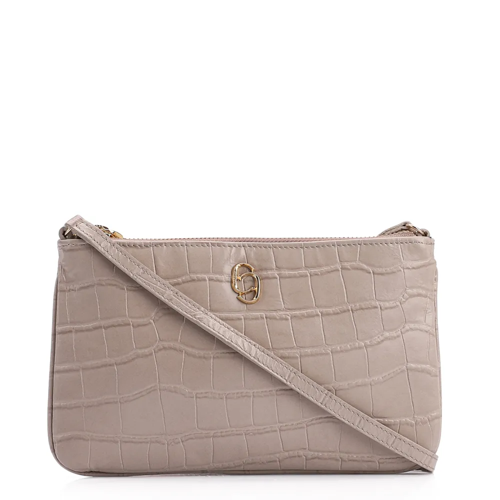 Bolsa Transversal Couro Croco Bege