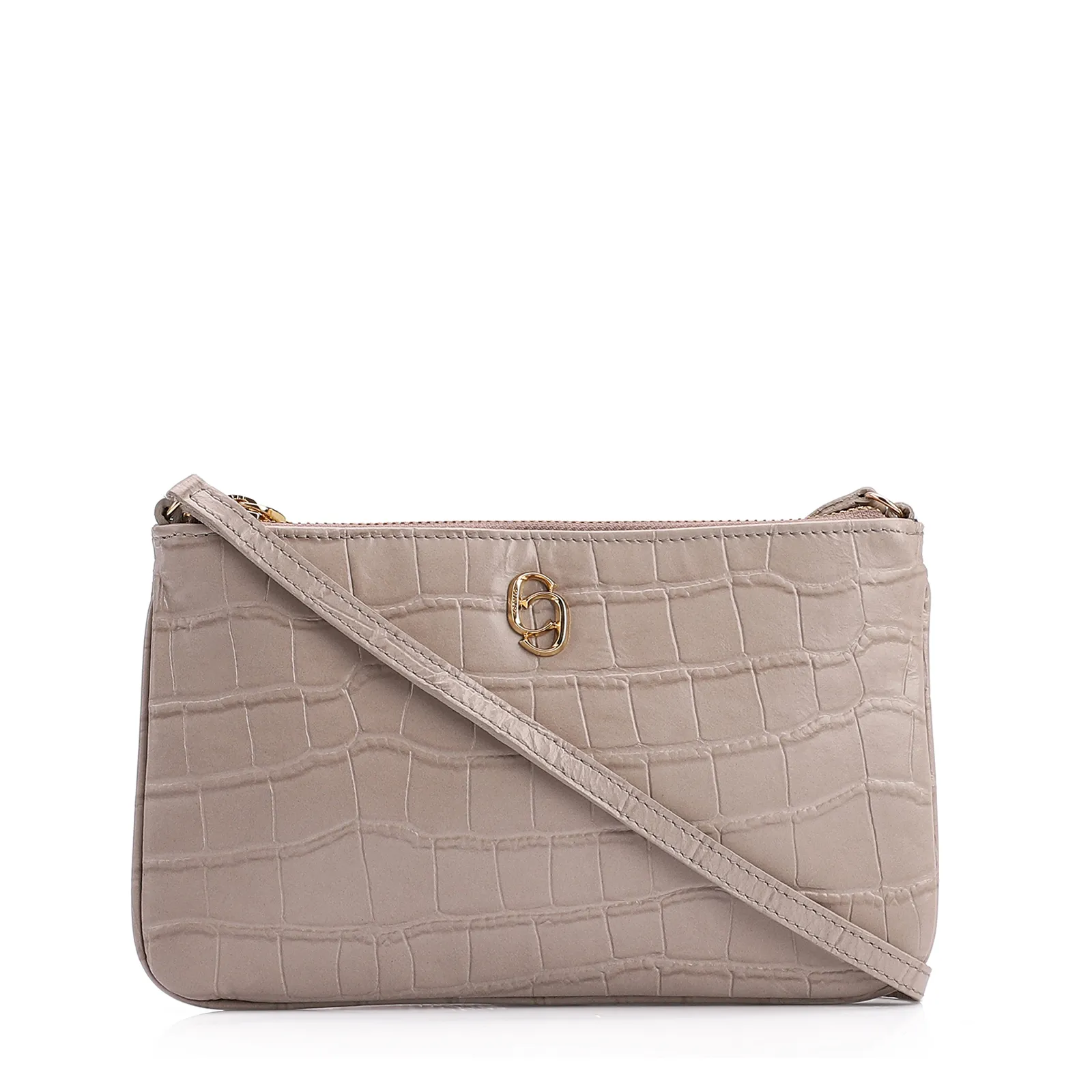 Bolsa Transversal Couro Croco Bege