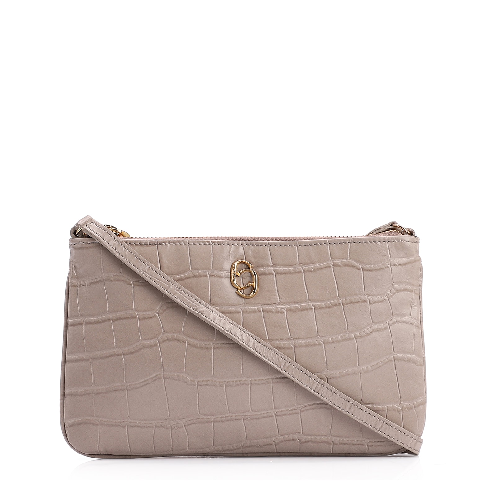 Bolsa Transversal Couro Croco Bege