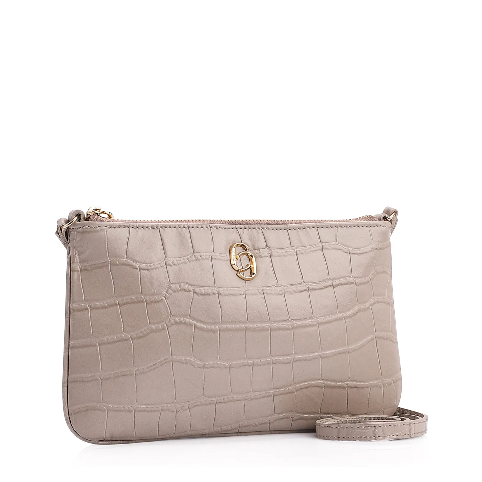 Bolsa Transversal Couro Croco Bege