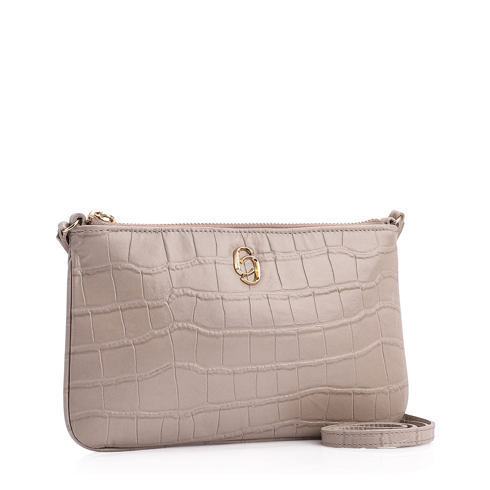 Bolsa Transversal Couro Croco Bege