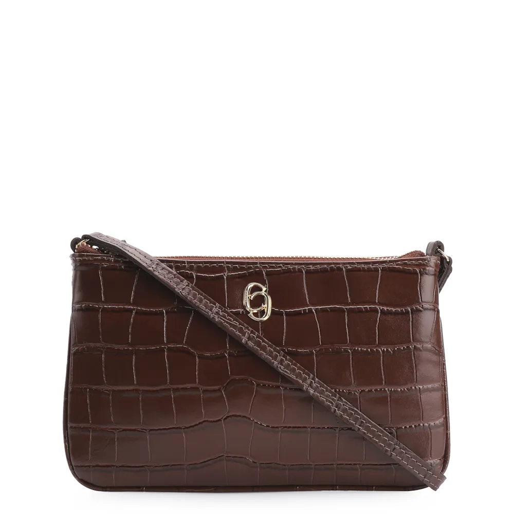 Bolsa Transversal Couro Croco Marrom
