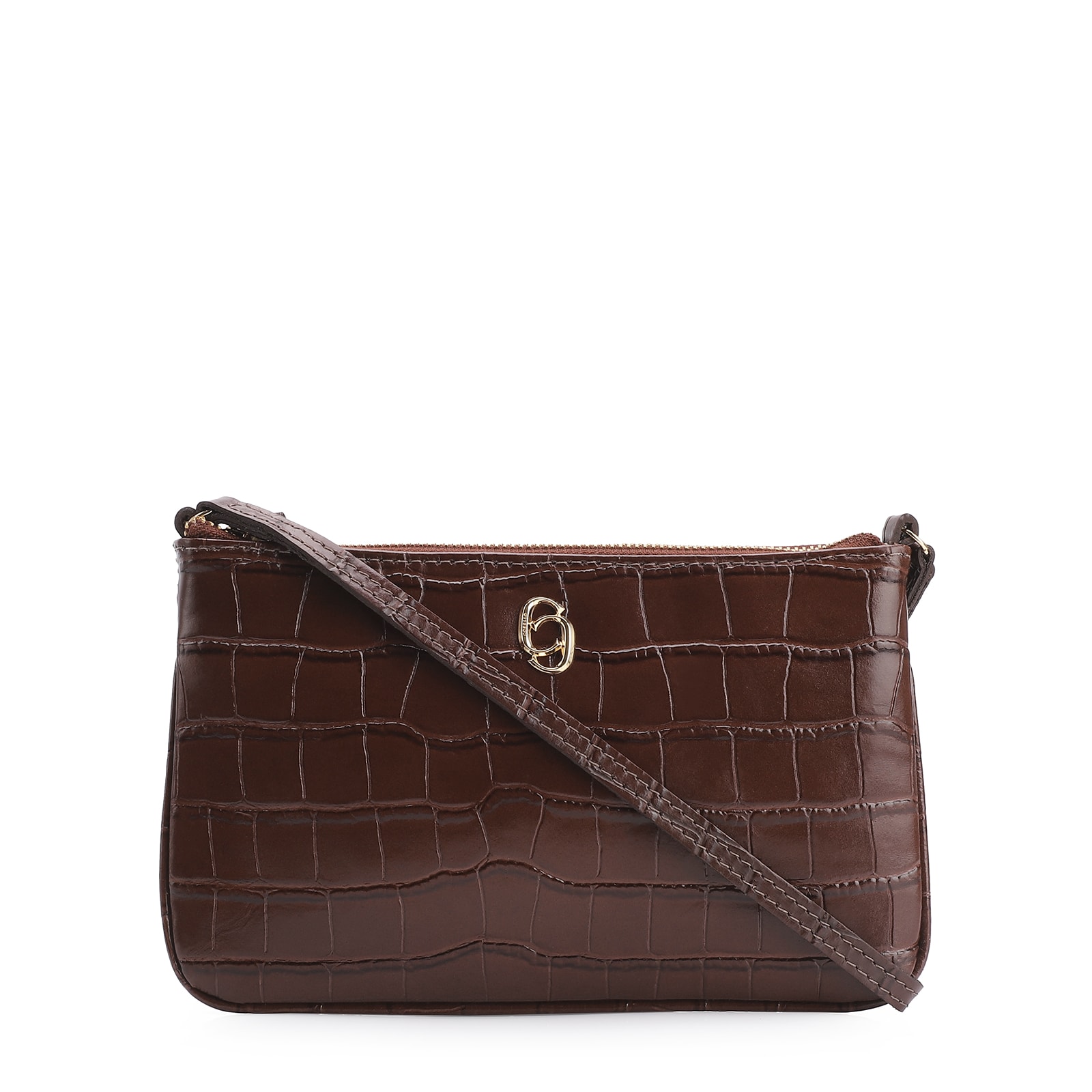 Bolsa Transversal Couro Croco Marrom