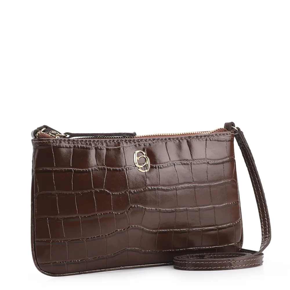 Bolsa Transversal Couro Croco Marrom - imagem 2