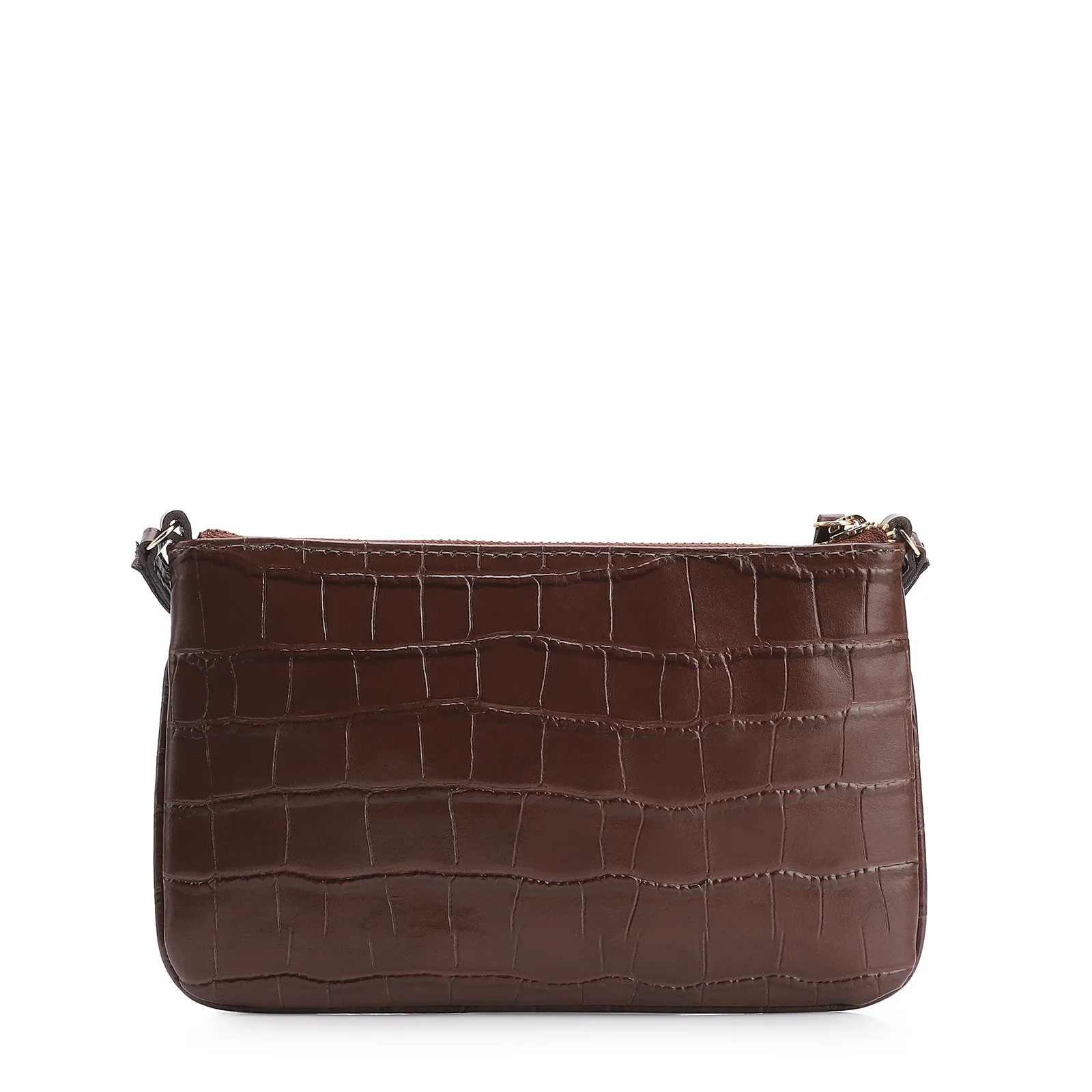 Bolsa Transversal Couro Croco Marrom