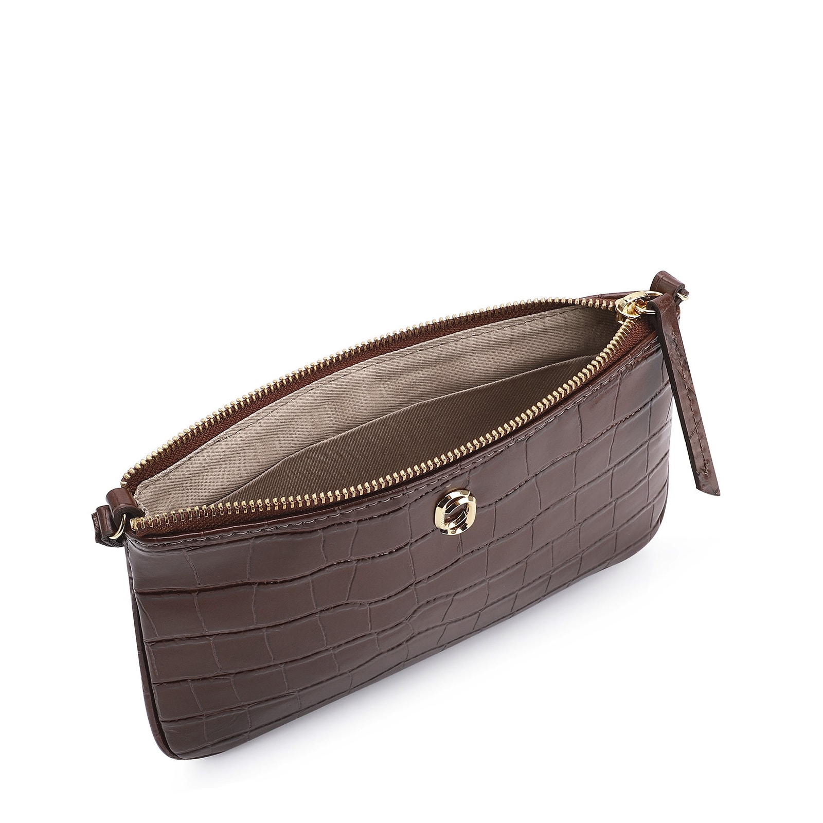Bolsa Transversal Couro Croco Marrom