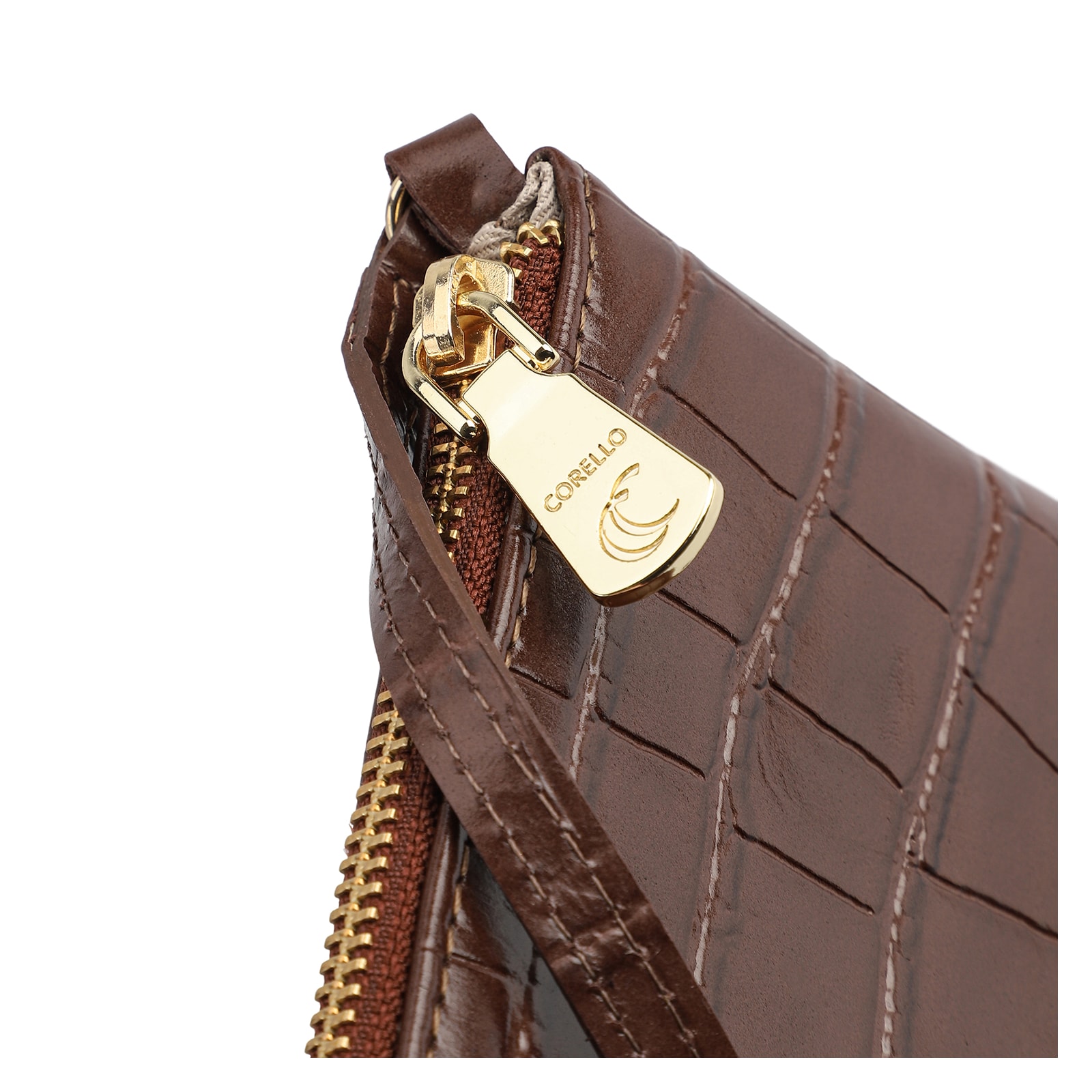Bolsa Transversal Couro Croco Marrom