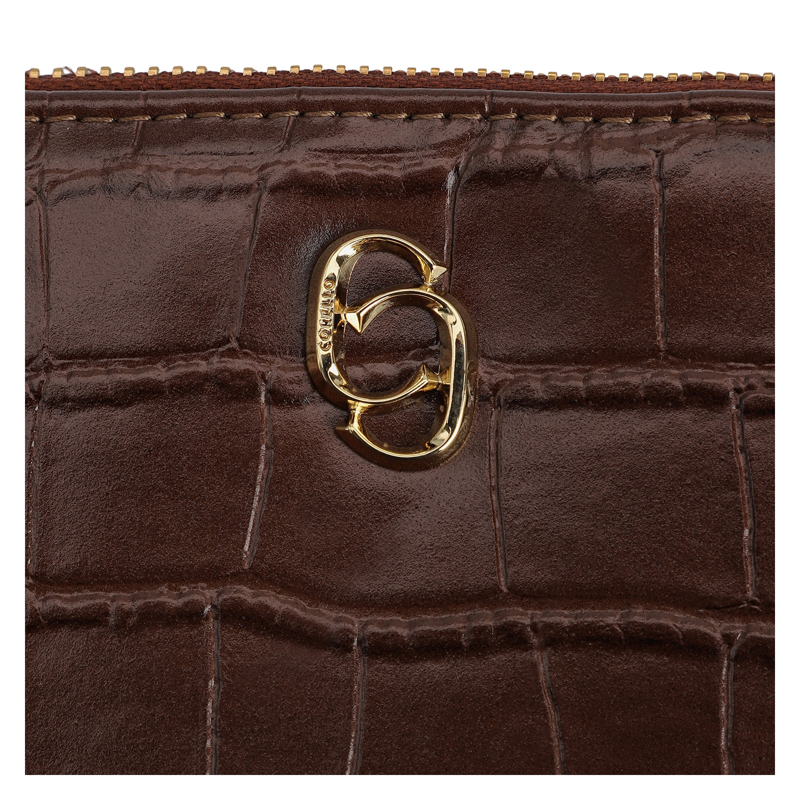 Bolsa Transversal Couro Croco Marrom