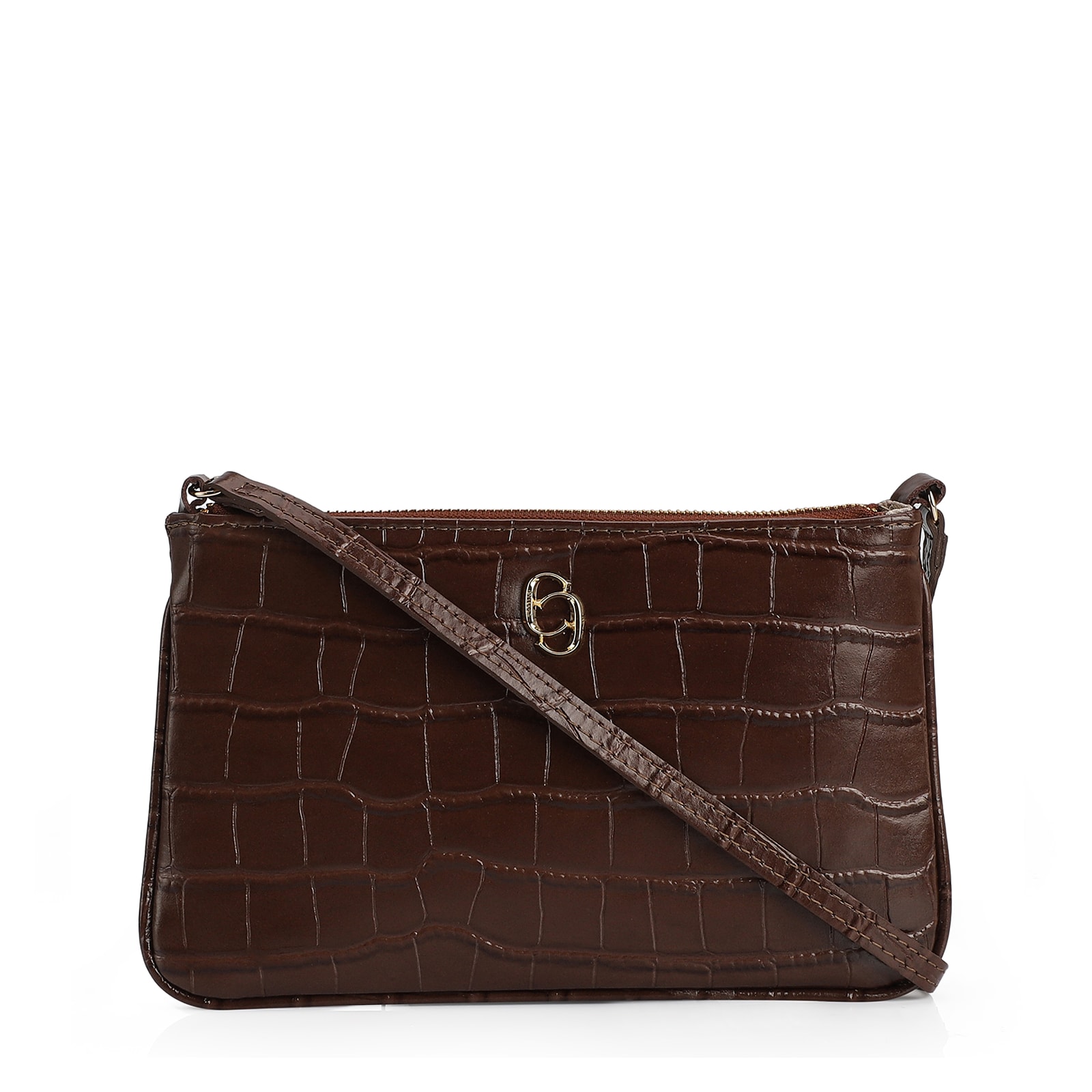 Bolsa Transversal Couro Croco Marrom