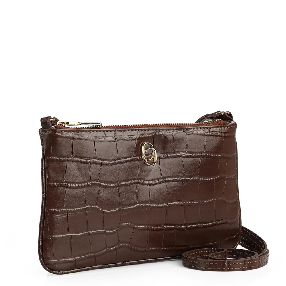 Bolsa Transversal Couro Croco Marrom - imagem 2