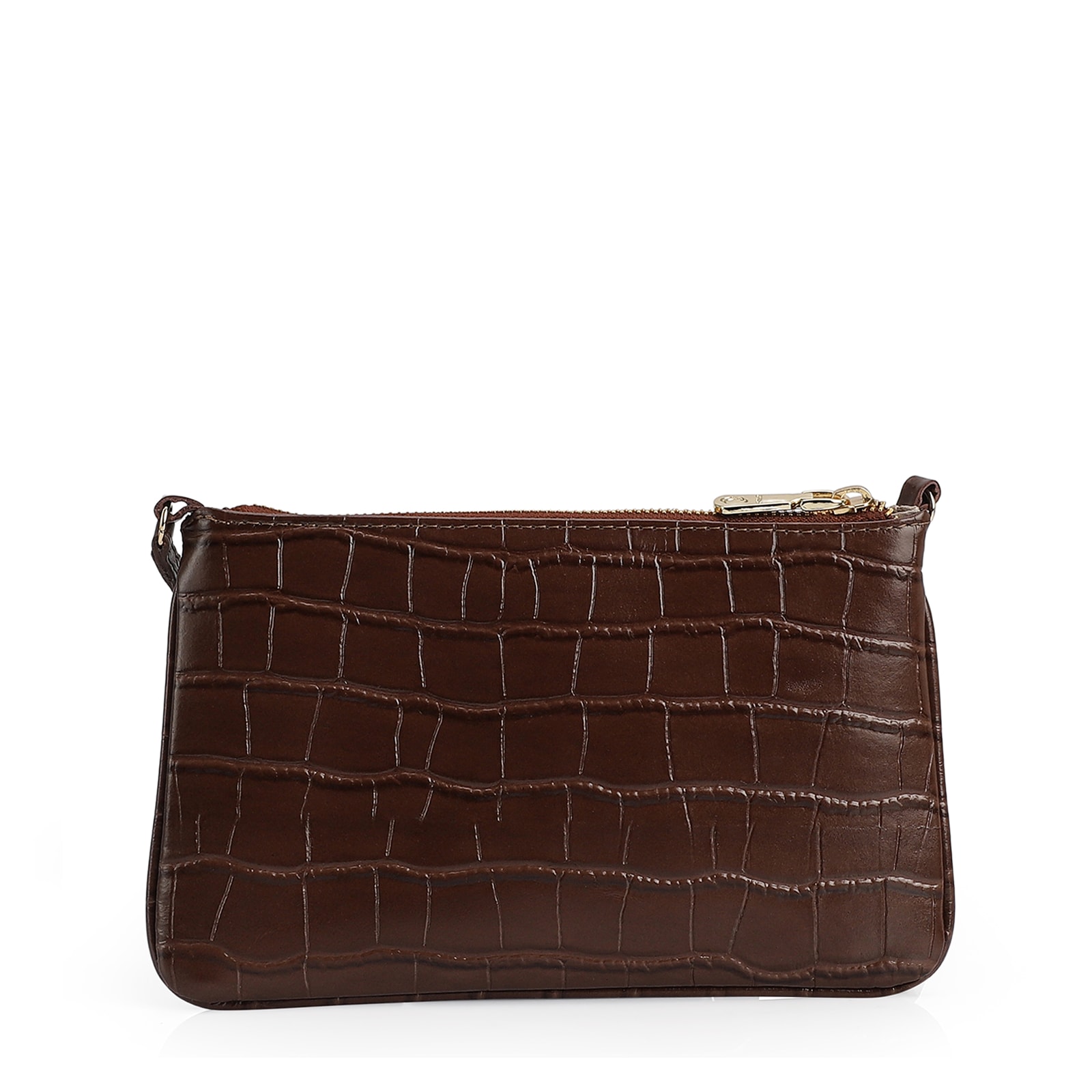 Bolsa Transversal Couro Croco Marrom
