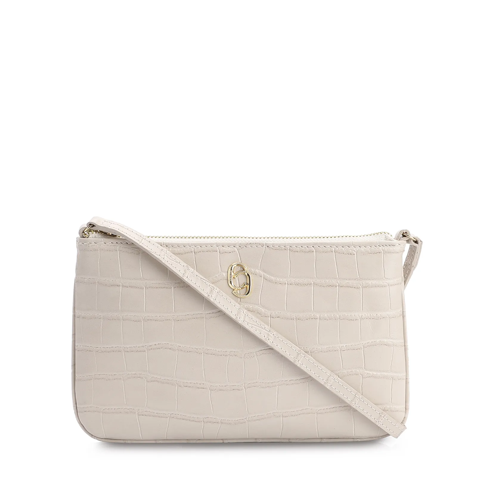 Bolsa Transversal Couro Croco Off White