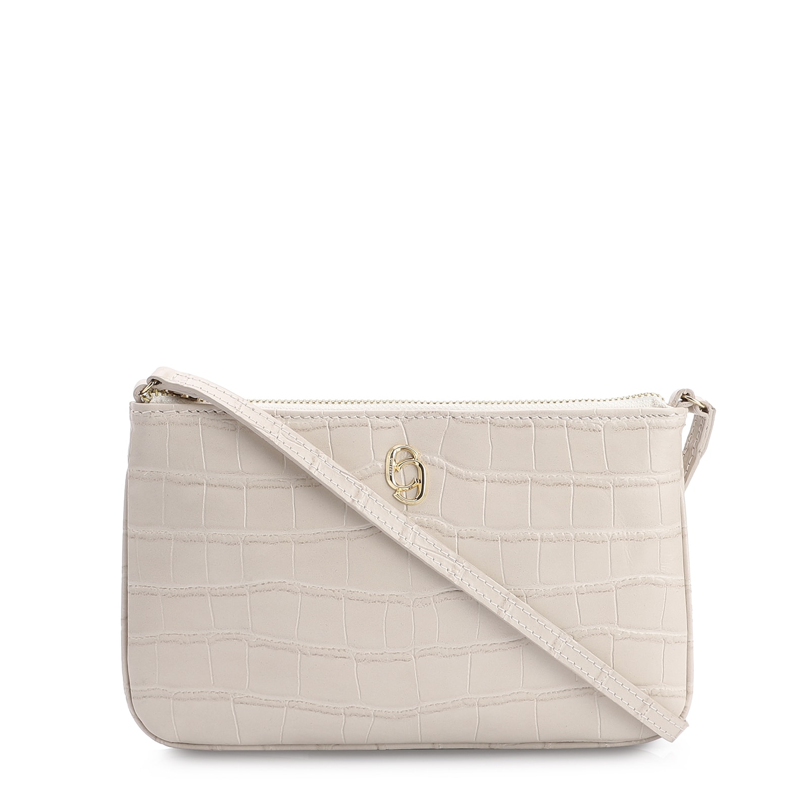 Bolsa Transversal Couro Croco Off White