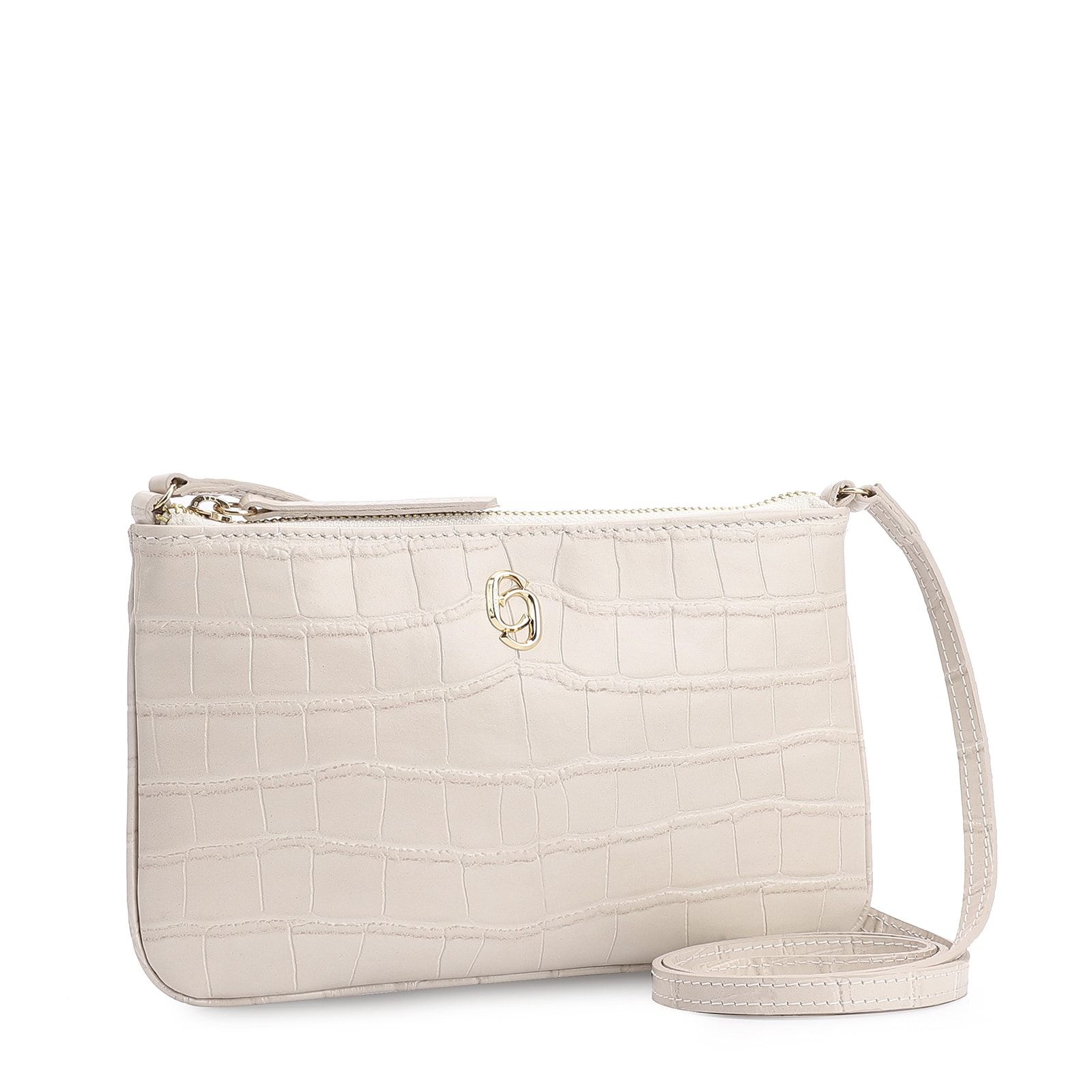 Bolsa Transversal Couro Croco Off White