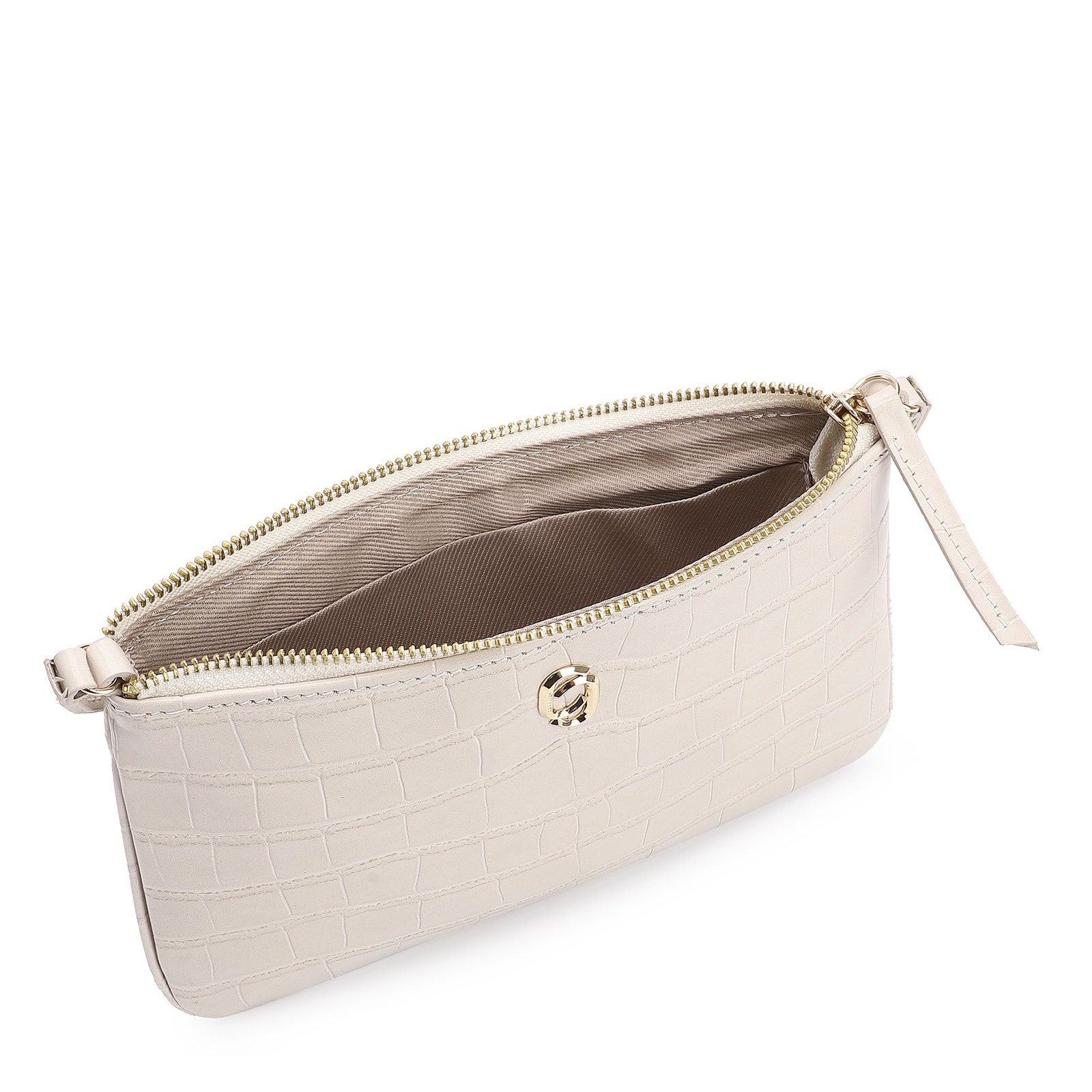 Bolsa Transversal Couro Croco Off White
