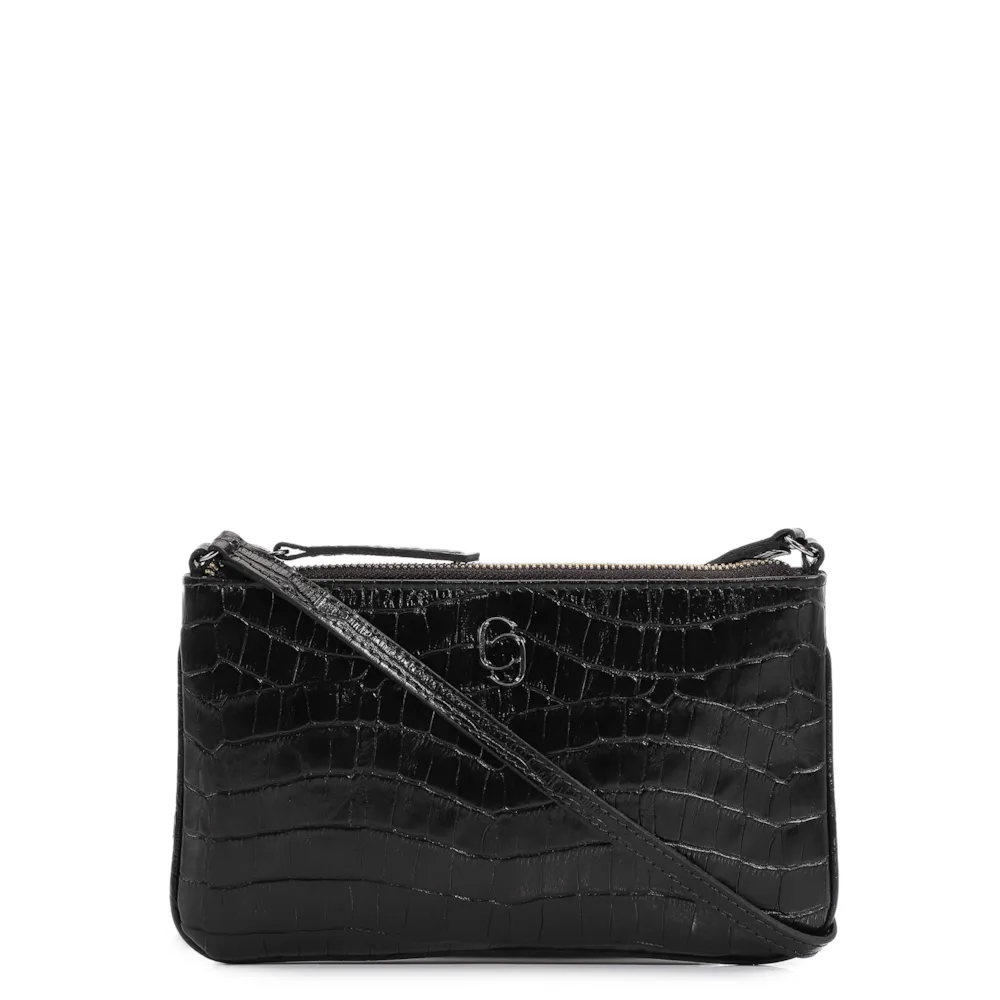 Bolsa Transversal Couro Croco Preto
