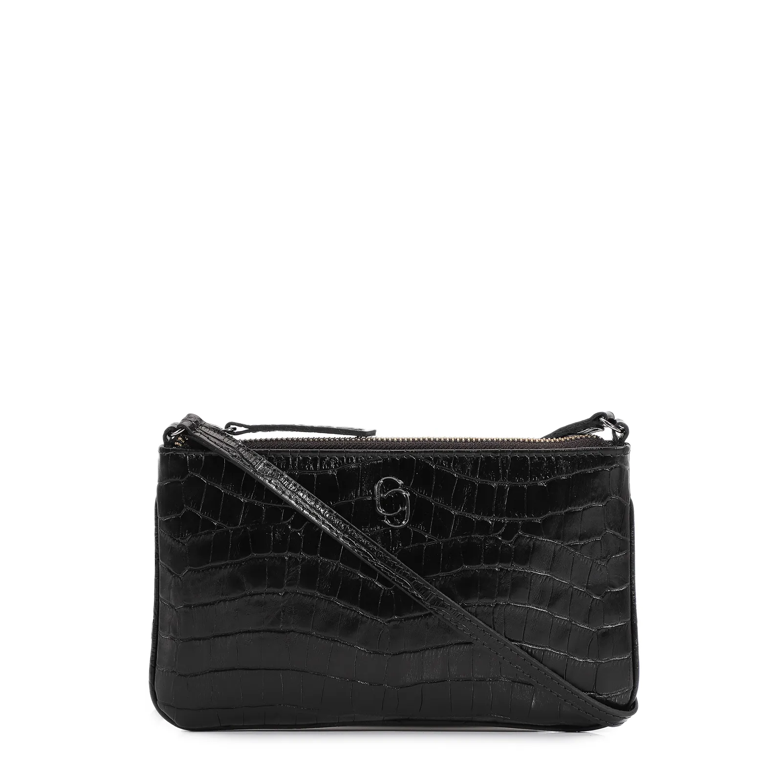 Bolsa Transversal Couro Croco Preto