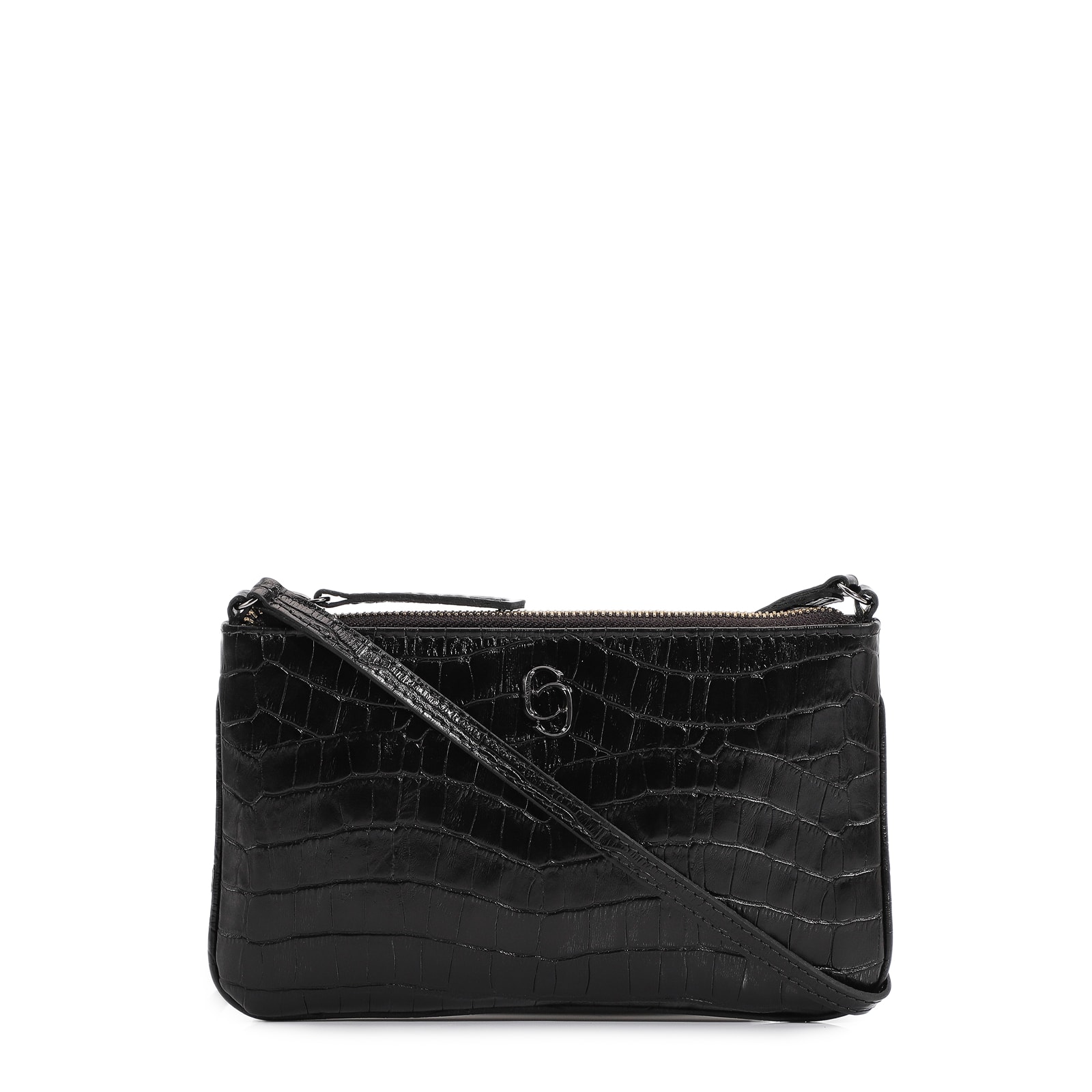 Bolsa Transversal Couro Croco Preto