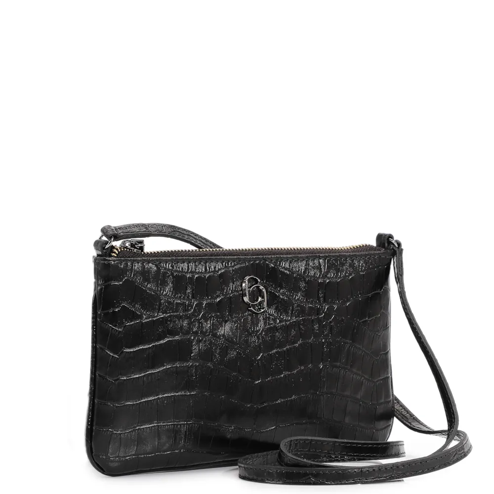 Bolsa Transversal Couro Croco Preto - imagem 2