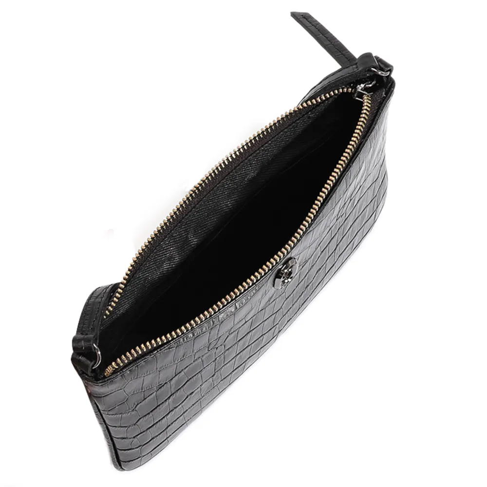 Bolsa Transversal Couro Croco Preto - imagem 4