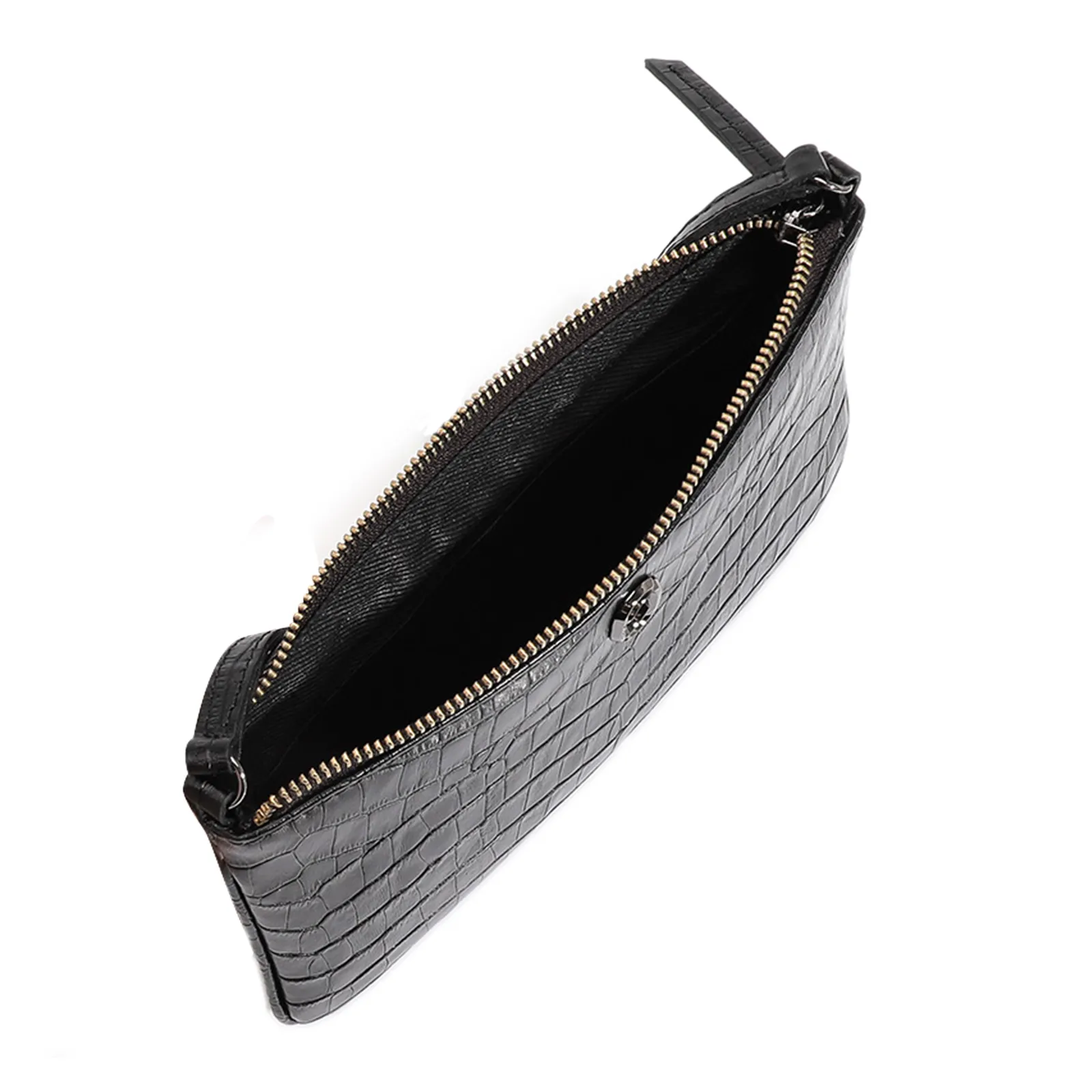 Bolsa Transversal Couro Croco Preto
