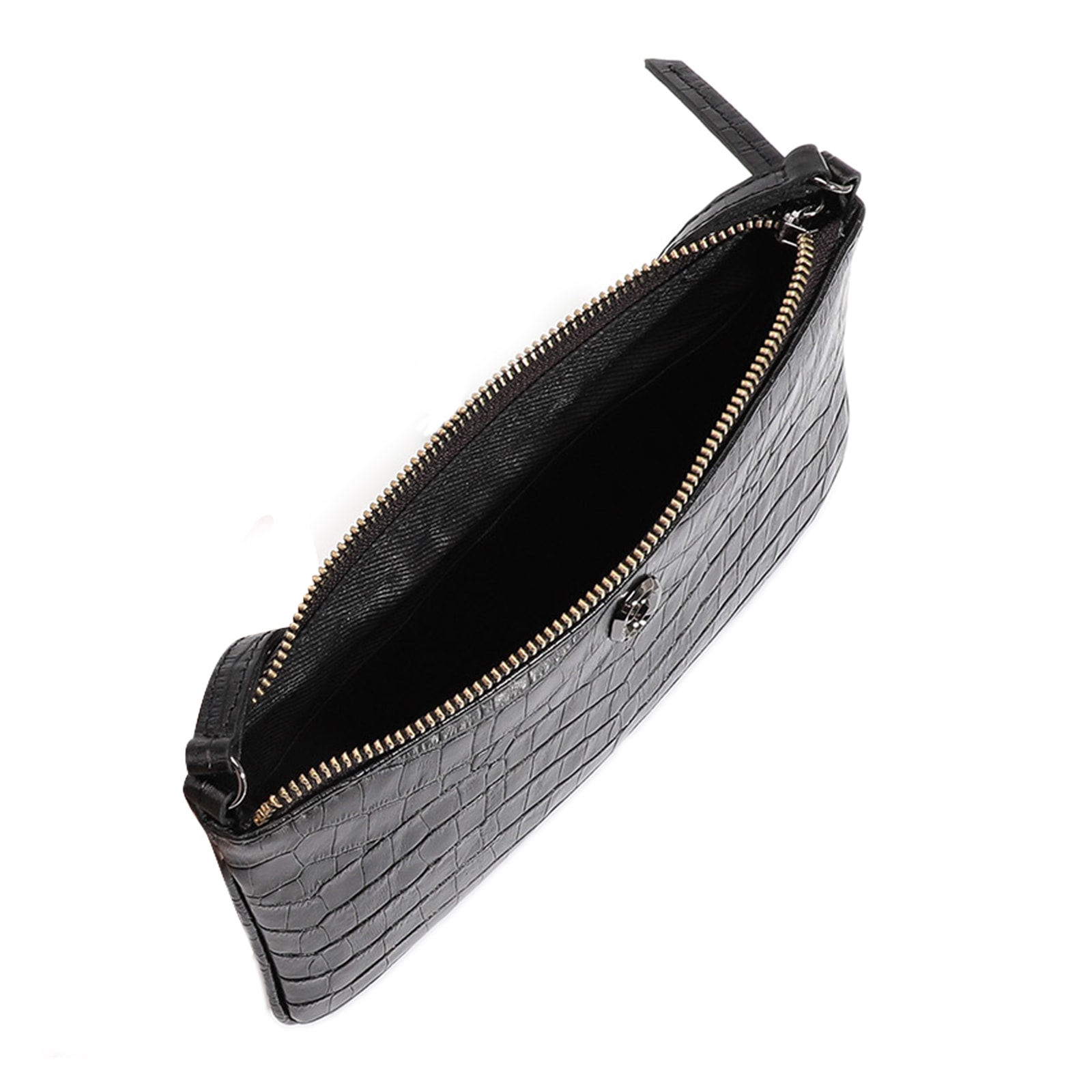 Bolsa Transversal Couro Croco Preto