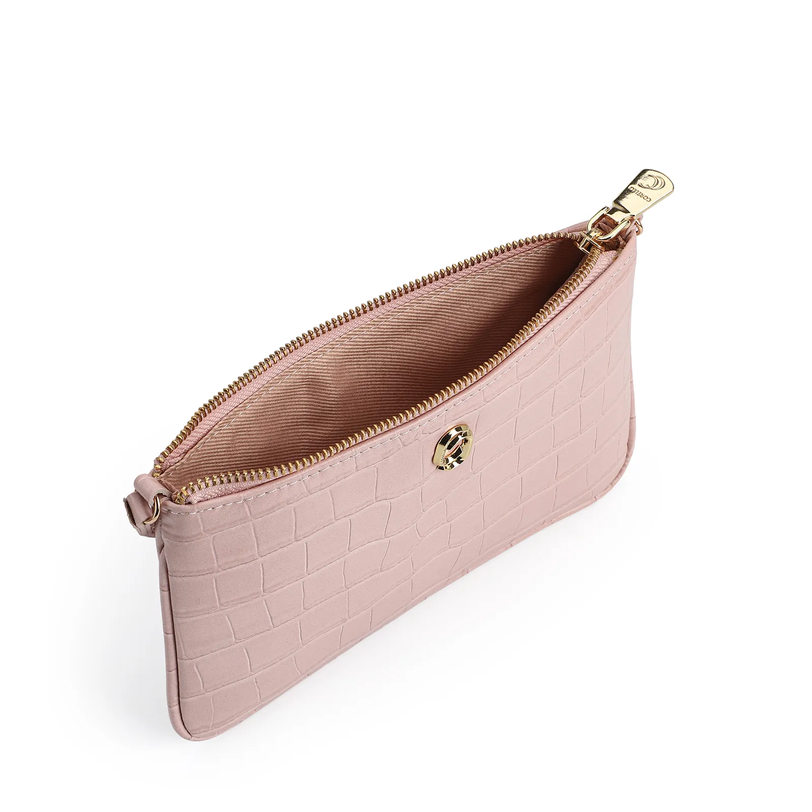 Bolsa Transversal Couro Croco Rosa