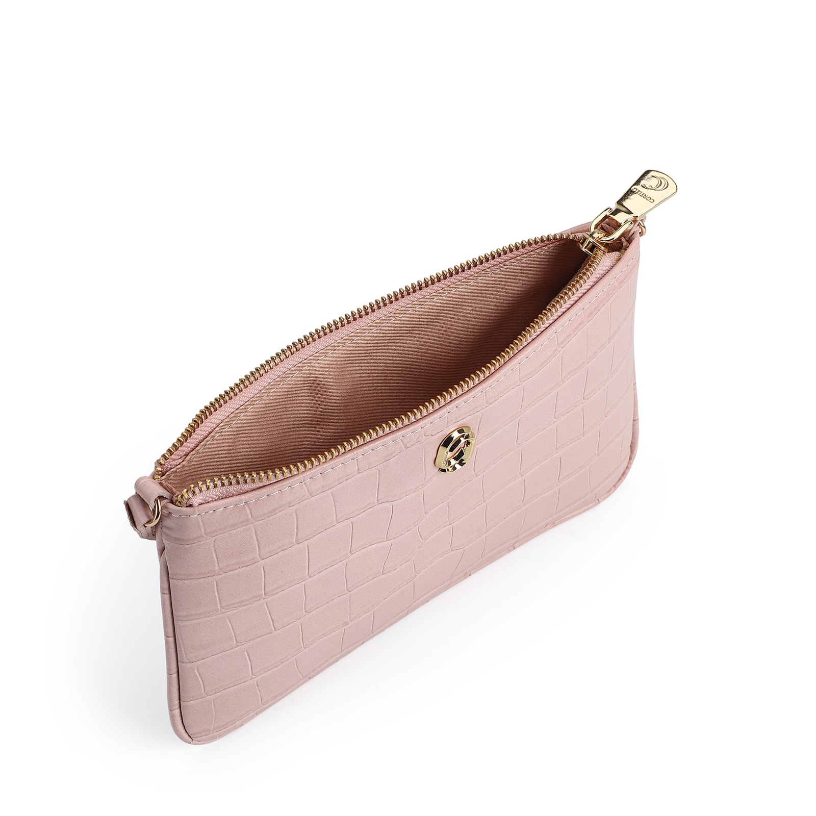 Bolsa Transversal Couro Croco Rosa