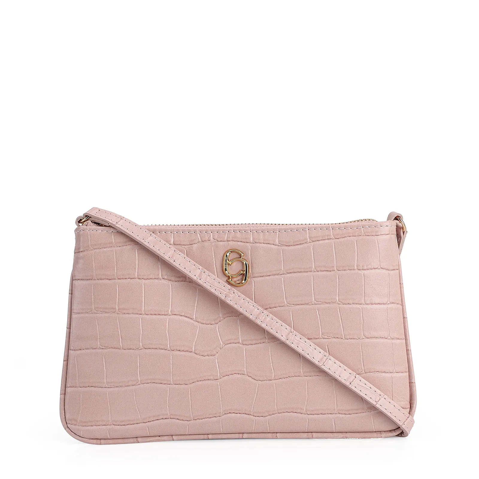 Bolsa Transversal Couro Croco Rosa