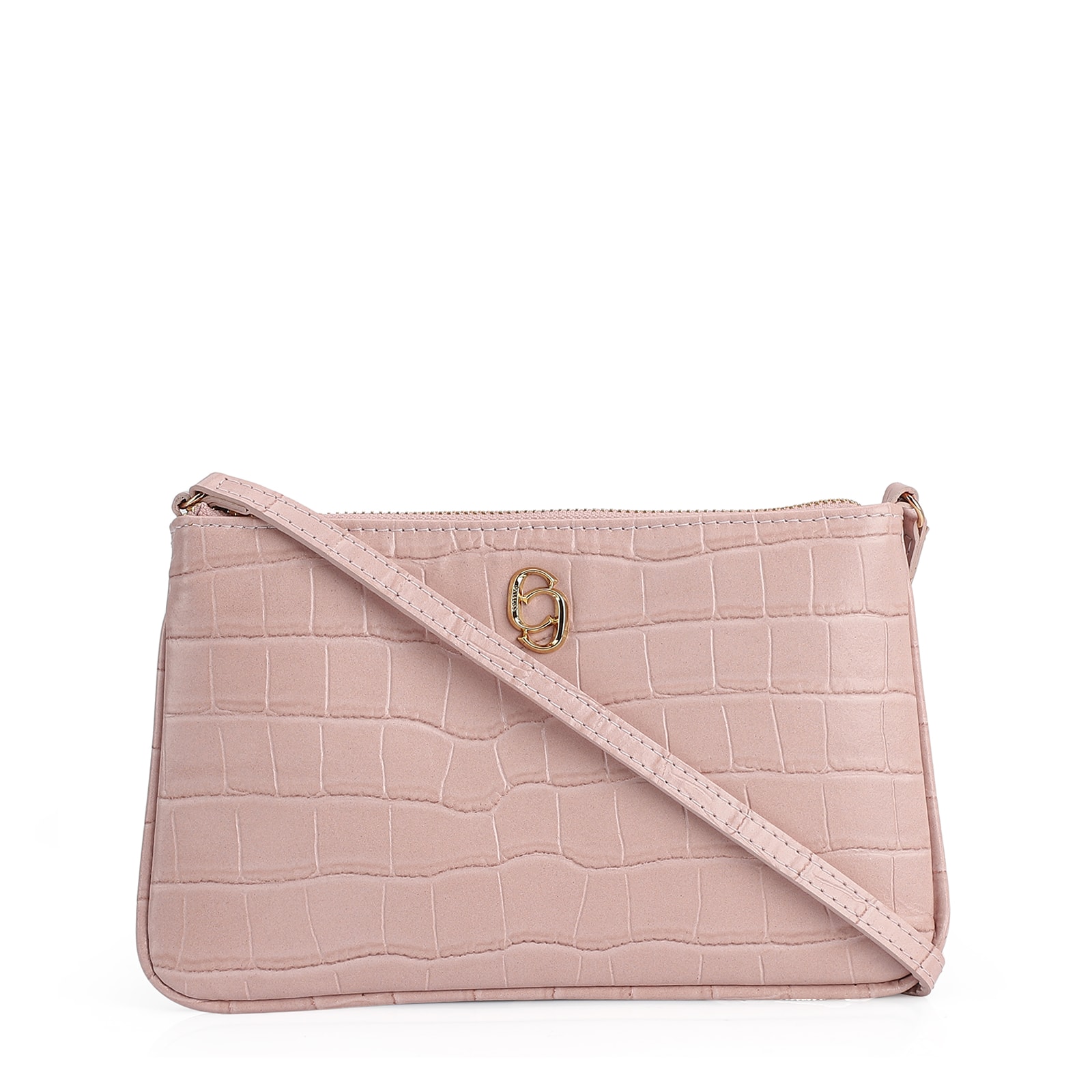 Bolsa Transversal Couro Croco Rosa