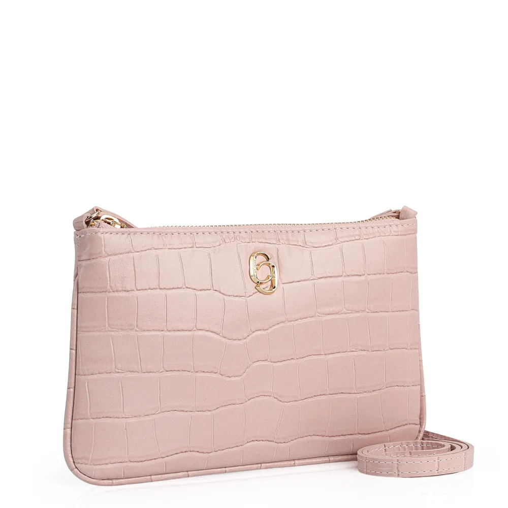 Bolsa Transversal Couro Croco Rosa - imagem 2
