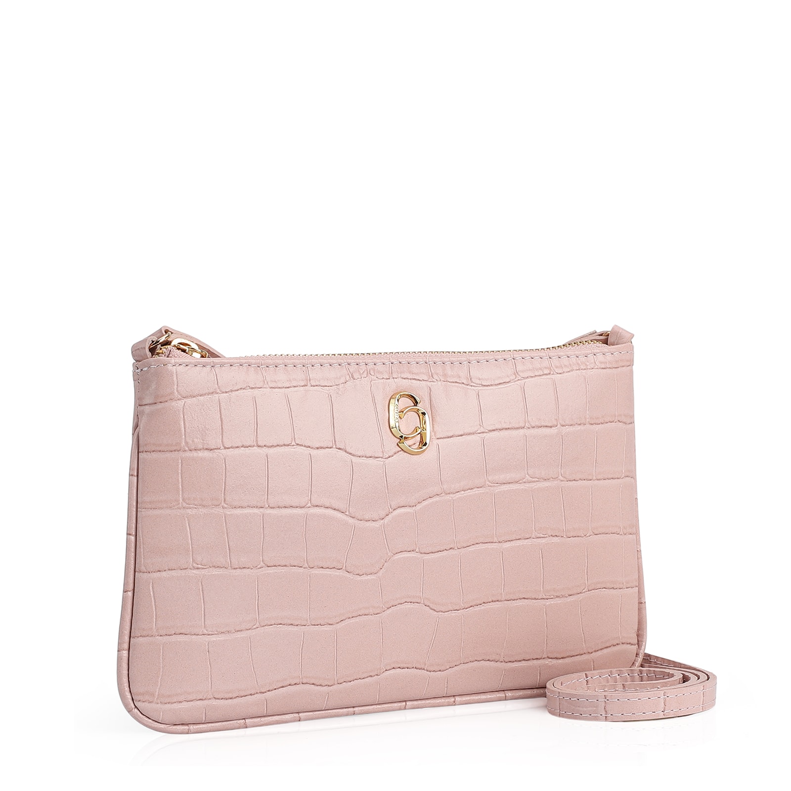 Bolsa Transversal Couro Croco Rosa