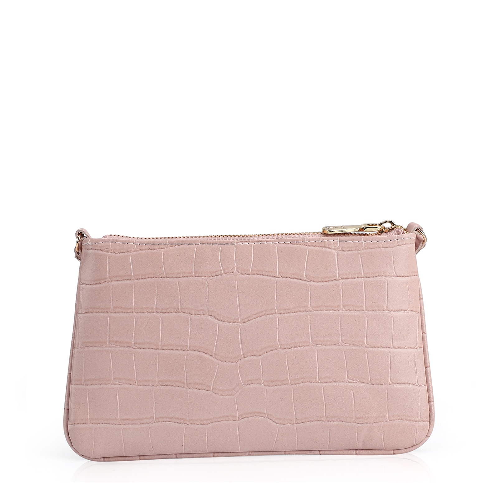 Bolsa Transversal Couro Croco Rosa