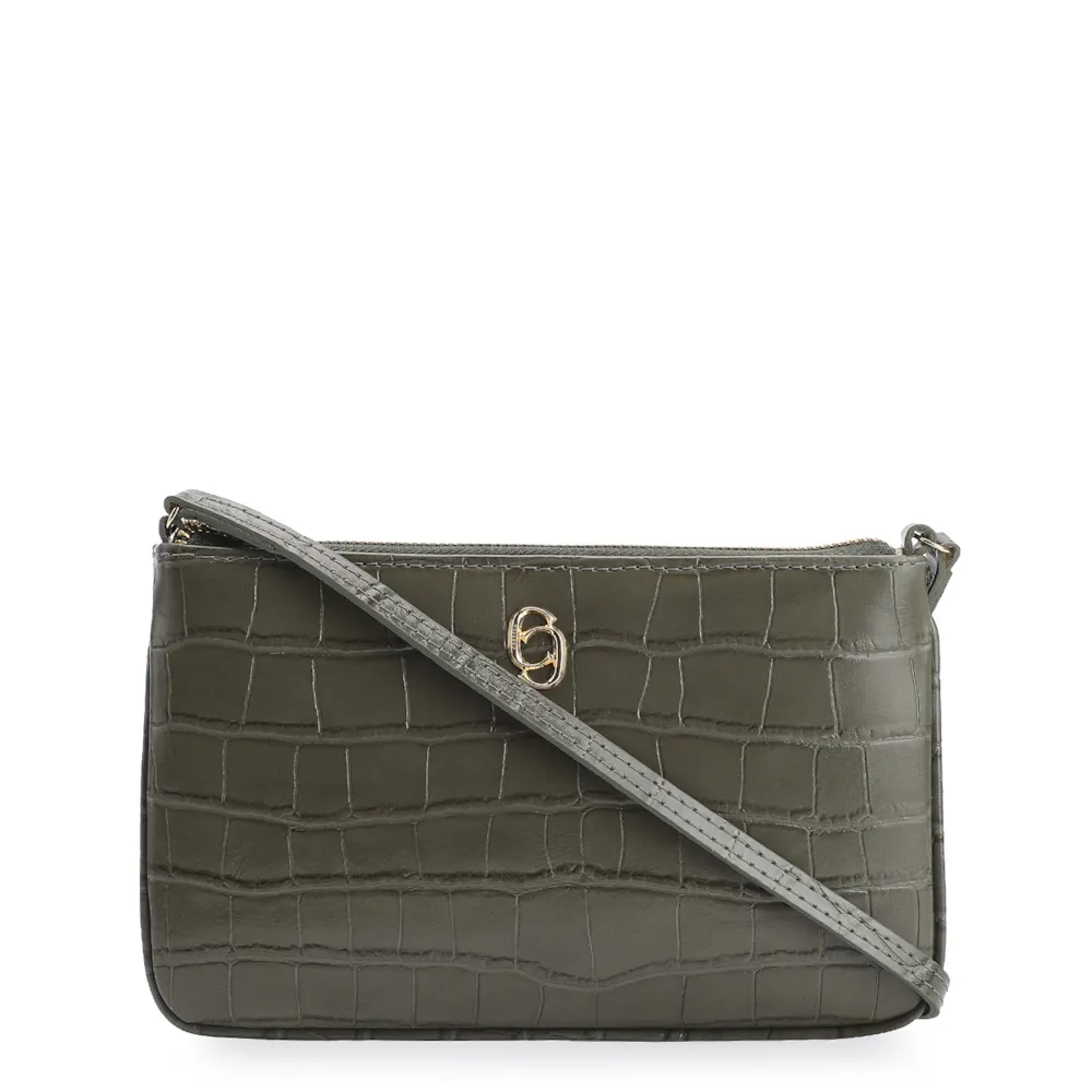 Bolsa Transversal Couro Croco Verde