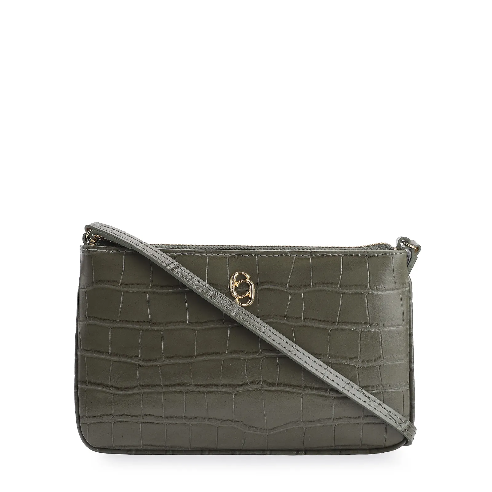 Bolsa Transversal Couro Croco Verde