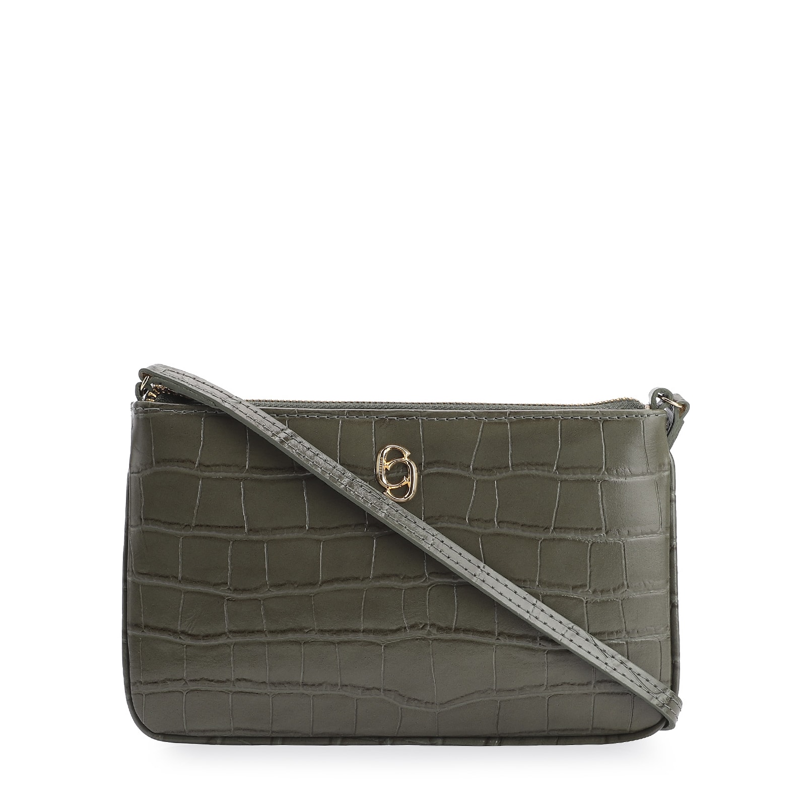 Bolsa Transversal Couro Croco Verde