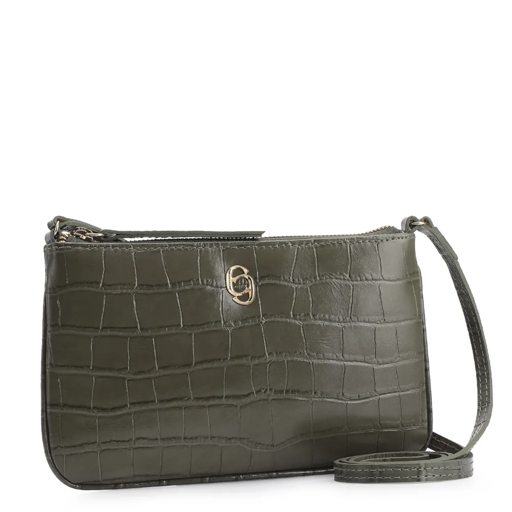Bolsa Transversal Couro Croco Verde - imagem 2